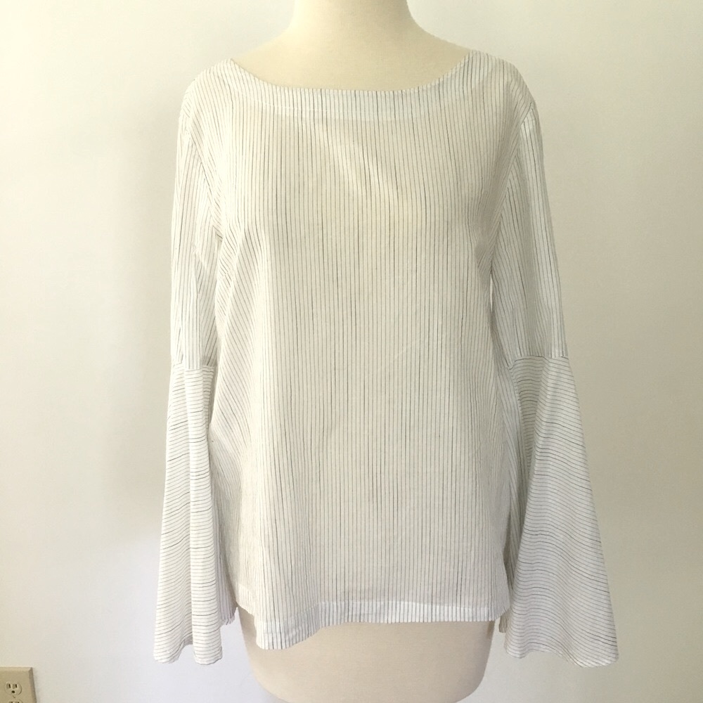 Loft Pinstriped Flare Sleeve Top
